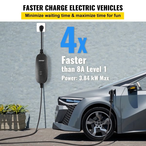 VEVOR Level 2 EV Charger, 16 Amp 110V-240V 3.84 kW, Portable Electric Vehicle Charger with 25 ft Charging Cable NEMA 6-20 Plug, SAE J1772 Standard Plug-in Home EV Charging Station for Electric Cars - Image 6