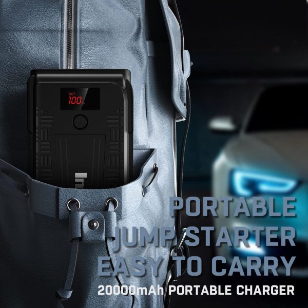 Imazing Portable Car Jump Starter - 2500A Peak 20000mAH (Up to 8L Gas/8L Diesel Engine) 12V Auto Battery Booster Portable Power Pack with LCD Display, QC 3.0 and LED Light - Image 4