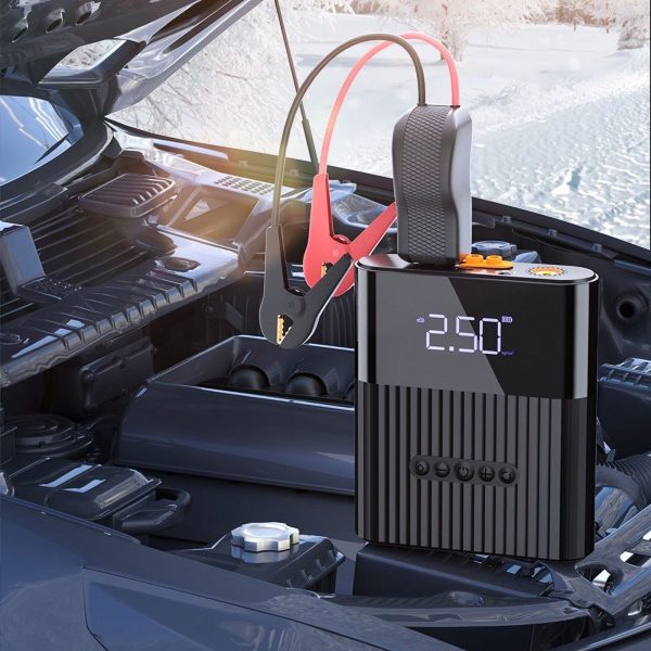 Air Compressor with Car Jump Starter, Tyre Inflator with Power Bank and Emergency Light, Portable Car Battery Booster 1000A Peak 8800mAh 12V to 5.0L Gas or Diesel Engine - Image 9