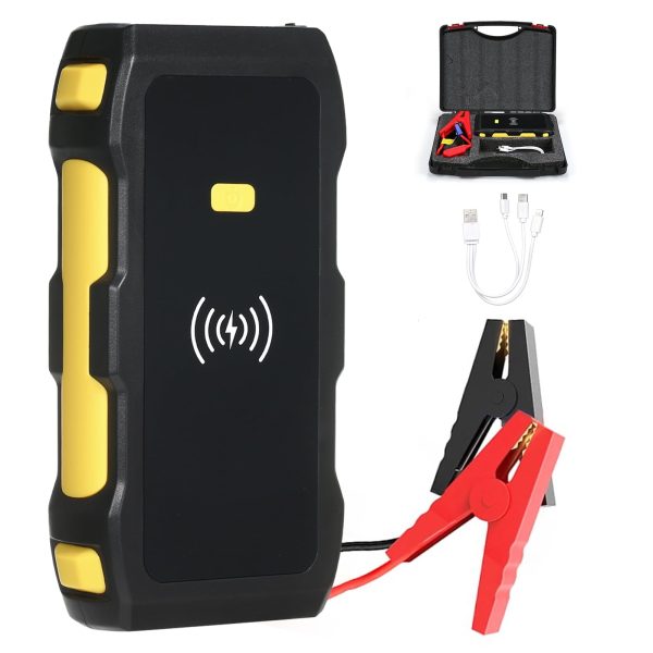 Andoer Large Capacity Car Jump Starter and Bank, 1200A Peak, 12V Portable Battery Starter with LED Light/USB Wireless Quick Charge, Safety Protection