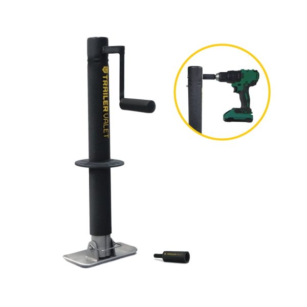 Trailer Valet TVJX2-C Center Mount Tongue Jack - 2K Capacity, Drill-Powered (20-24V) with Included Drill Attachment (TVDA), Hand Crank & Foot Plate - Quick & Efficient Operation - Image 2