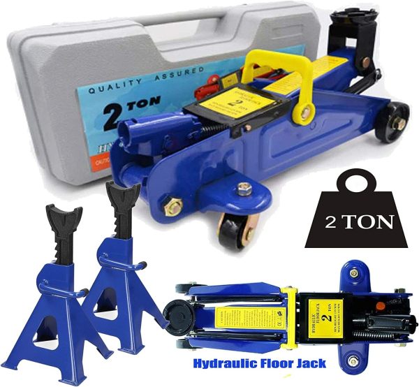 Dayplus 2T Floor Jack Car Trolley Jack Hydraulic Jack Quick Lift Jack with 2pcs Axle Stands 3 Ton