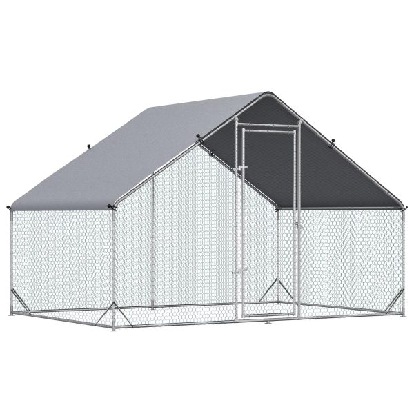 CoSoTower Metal Chicken Coop Run with Cover, Walk-In Outdoor Poultry Pen for Rabbits, Ducks, Large Hen House for Yard, 10' X 6.5' X 6.5', Silver