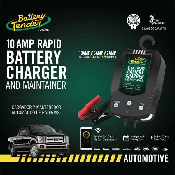 Battery Tender 10 AMP Battery Charger and Maintainer - 12V Switchable 10 AMP / 6 AMP / 2 AMP Smart Fully Automatic for Cars SUVs Trucks - Selectable Chemistry Standard Lithium AGM - 022-0229-DL-WH - Image 5