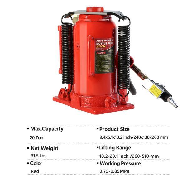 LoLado 20 Ton Air Hydraulic Bottle Jack, with Manual Hand Pump Used for The Maintenance of Automobiles, Agricultural Vehicles, Heavy Trucks, Mobile Machinery, and Heavy Equipment - Image 3