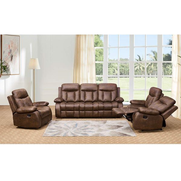 Betsy Furniture 3-PC Microfiber Fabric Recliner Set Living Room Set in Brown, Sofa Loveseat Chair Pillow Top Backrest and Armrests 8028 (Living Room Set 3+2+1) - Image 2