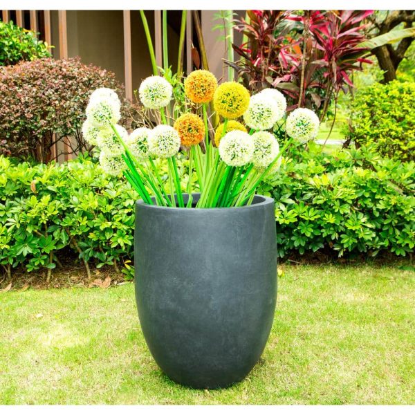 KANTE 21.7 in. Tall Charcoal Lightweight Concrete Round Outdoor Planter RC0066A-C60121 - Image 3