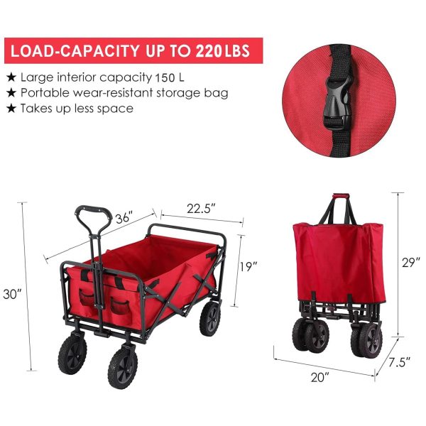 APOLLOLIFT Foldable Wagon Cart Outdoor Utility Wagon Table for Sports Shopping Camping - Image 2