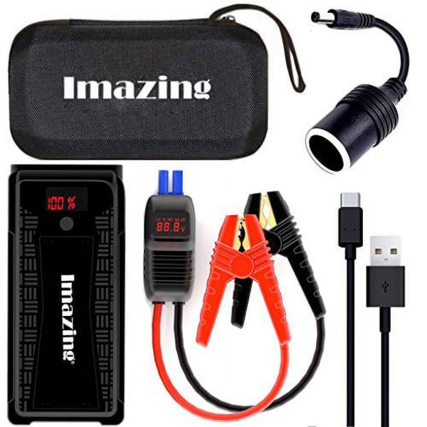 Imazing Portable Car Jump Starter - 2500A Peak 20000mAH (Up to 8L Gas or 8L Diesel Engine) 12V Auto Battery Booster Portable Power Pack with LCD Display Jumper Cables, QC 3.0 and LED Light - Image 3