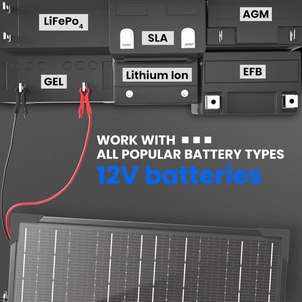 POWOXI 20W Solar Battery Charger 12V Solar Panel Trickle Maintainer +Upgraded 8A MPPT Controller+Adjustable Rack with Corner Protector for Car RV Boat - Image 2